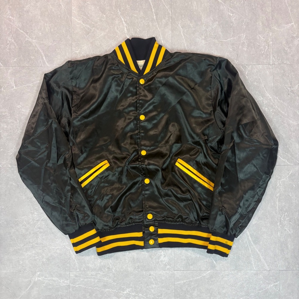 Vintage Felco Varsity Bomber Jacket Black Yellow Kids Small Made in USA ILGWU